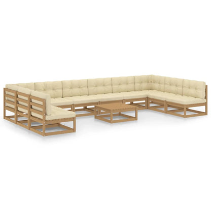 11-tlg. Garten-Lounge-Set mit Kissen Honigbraun Massivholz