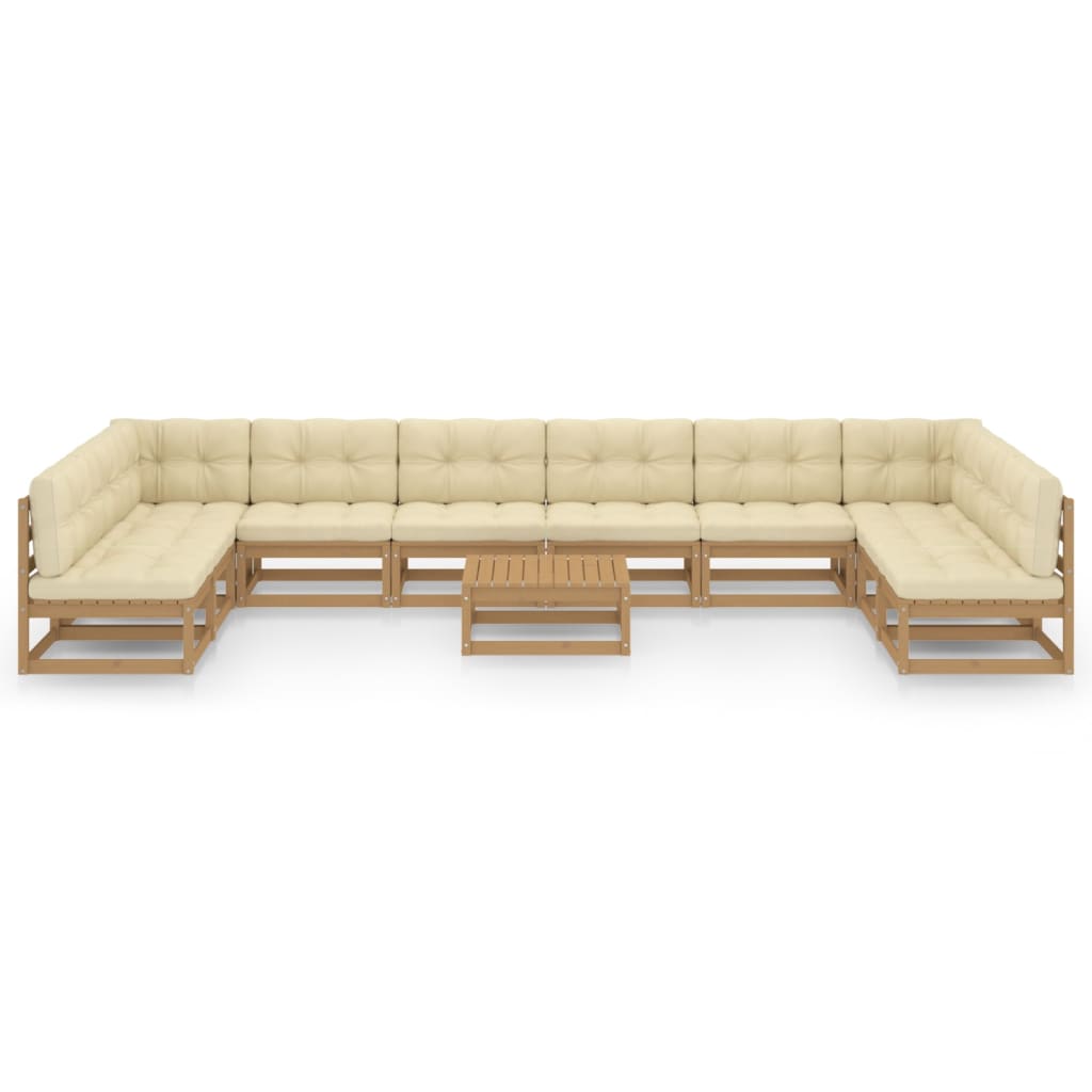 11-tlg. Garten-Lounge-Set mit Kissen Honigbraun Massivholz