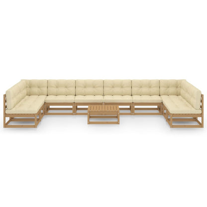 11-tlg. Garten-Lounge-Set mit Kissen Honigbraun Massivholz