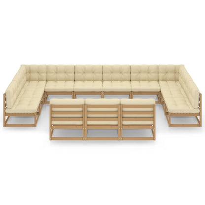 13 kom. Vrtna garnitura za sjedenje s jastucima med smeđe puno drvo