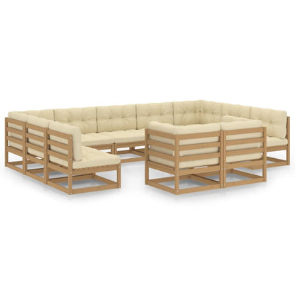 11-tlg. Garten-Lounge-Set mit Kissen Honigbraun Massivholz