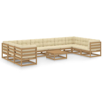 11-tlg. Garten-Lounge-Set mit Kissen Honigbraun Massivholz