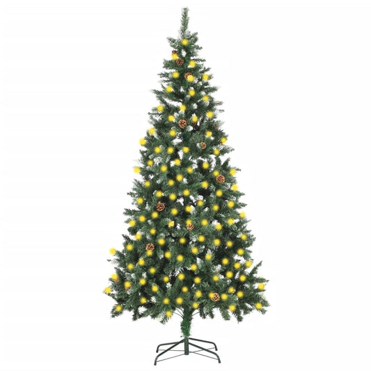 Weihnachtsbaum Gefrostet mit Beleuchtung & Zapfen 210 cm