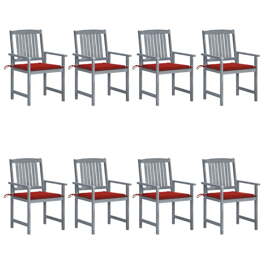 Garden chairs with cushions 8 pcs. Solid wood acacia grey