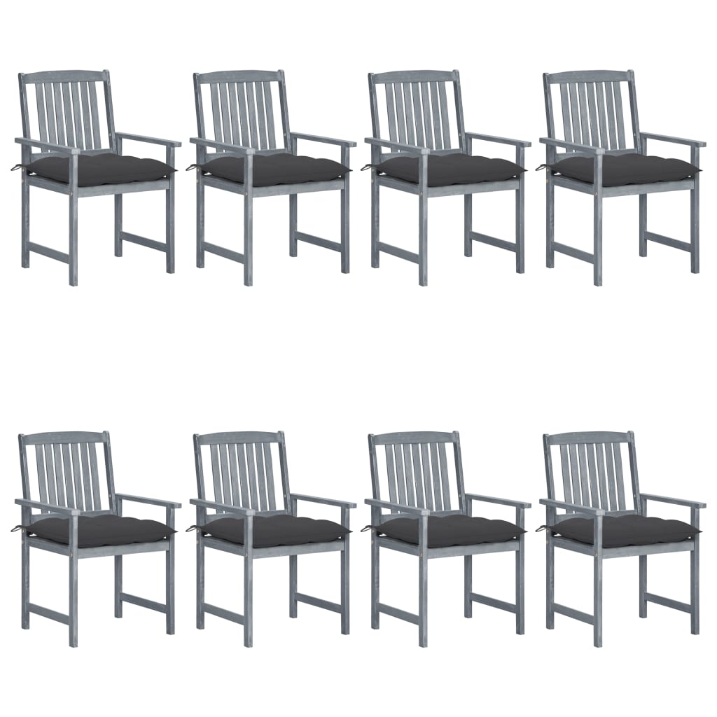 Garden chairs with cushions 8 pcs. Solid wood acacia grey