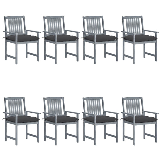 Garden chairs with cushions 8 pcs. Solid wood acacia grey