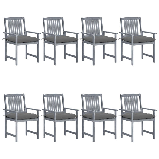 Garden chairs with cushions 8 pcs. Solid wood acacia grey