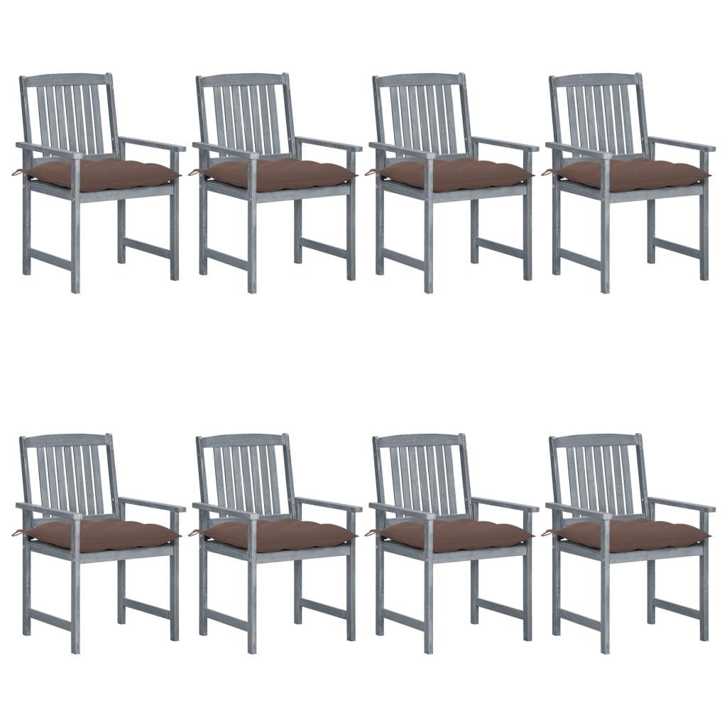 Garden chairs with cushions 8 pcs. Solid wood acacia grey