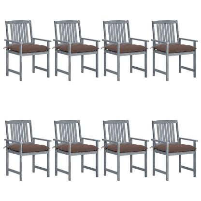 Garden chairs with cushions 8 pcs. Solid wood acacia grey