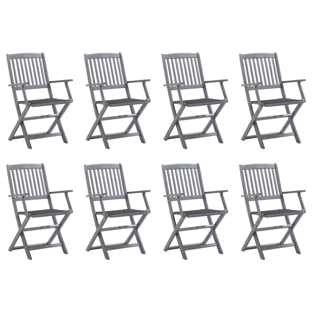 Folding garden chairs 8 pcs with cushions solid wood acacia