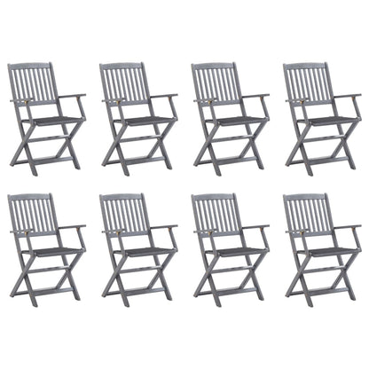 Folding garden chairs 8 pcs with cushions solid wood acacia