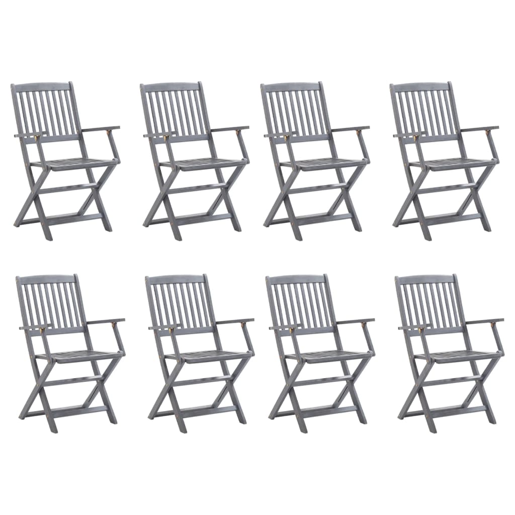 Folding garden chairs 8 pcs with cushions solid wood acacia