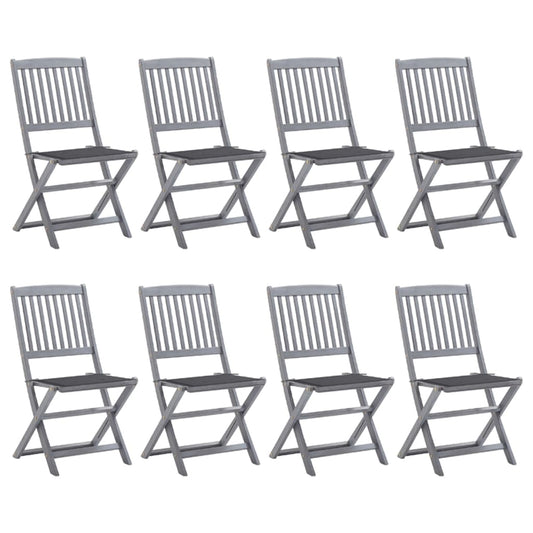 Folding garden chairs 8 pcs with cushions solid wood acacia