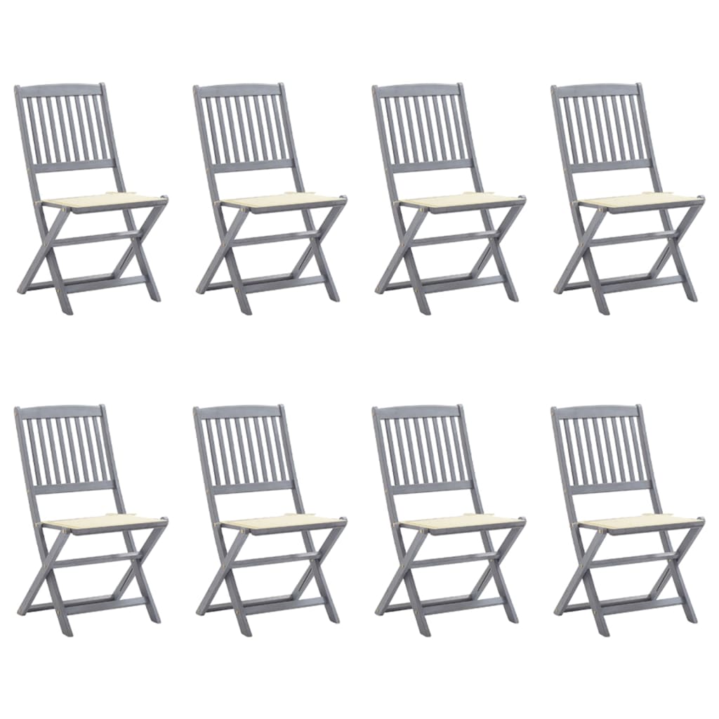 Folding garden chairs 8 pcs with cushions solid wood acacia