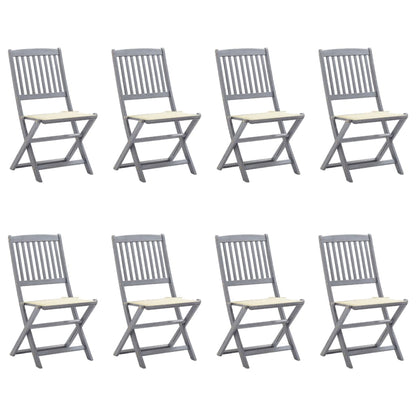 Folding garden chairs 8 pcs with cushions solid wood acacia