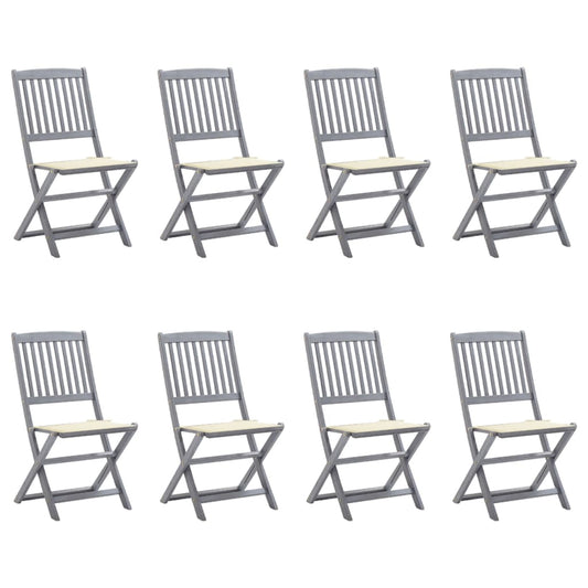 Folding garden chairs 8 pcs with cushions solid wood acacia