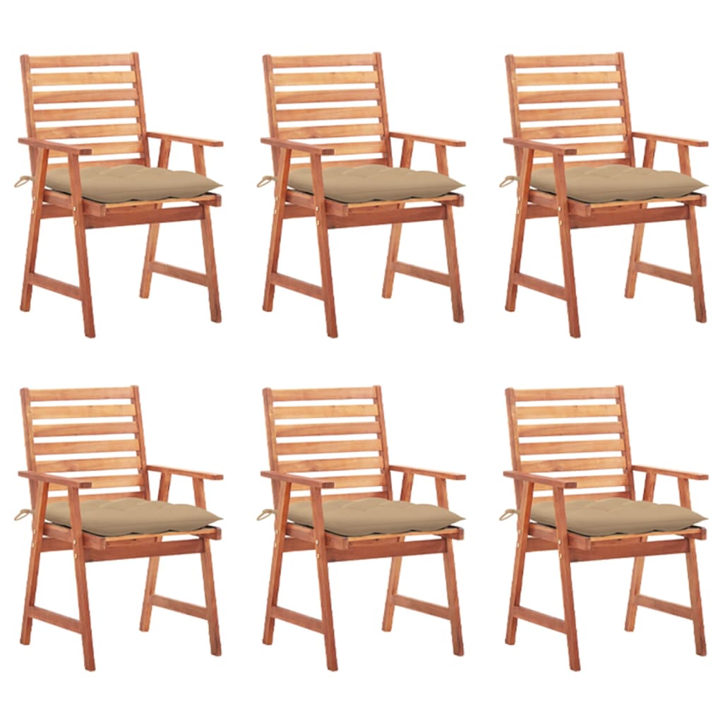 Garden dining chairs 6 pcs with cushions solid wood acacia