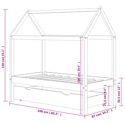 Children's bed with drawer solid pine 80x160 cm