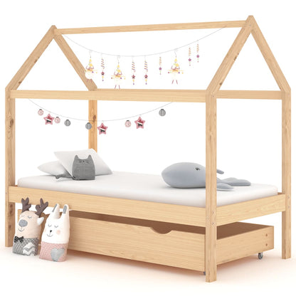 Children's bed with drawer solid pine 80x160 cm