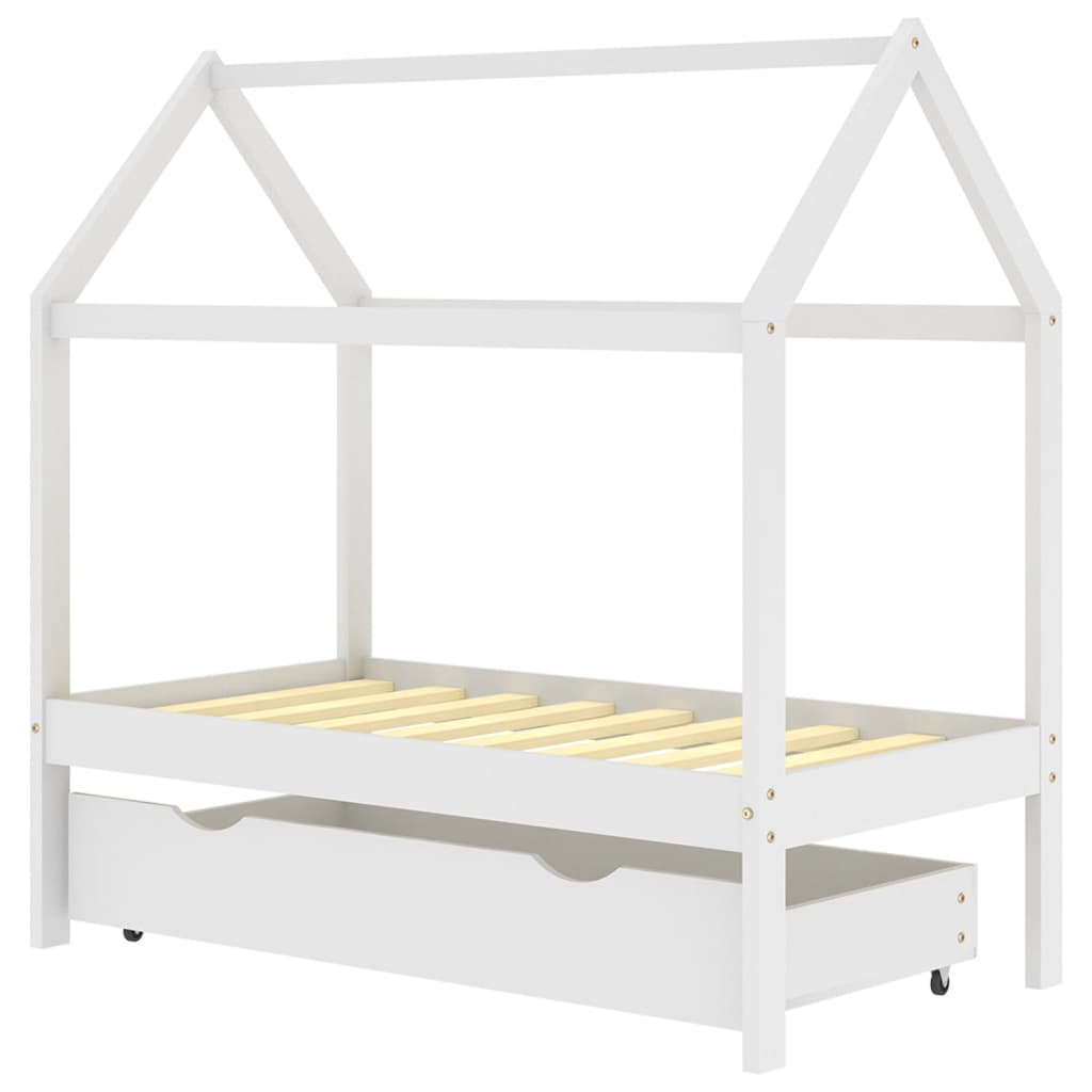 Children's bed with drawer white solid pine 70x140 cm