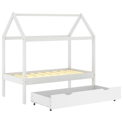 Children's bed with drawer white solid pine 70x140 cm