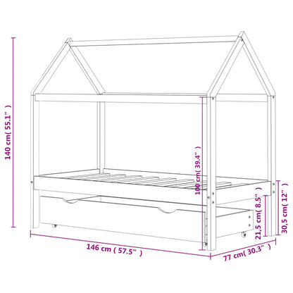 Children's bed with drawer white solid pine 70x140 cm