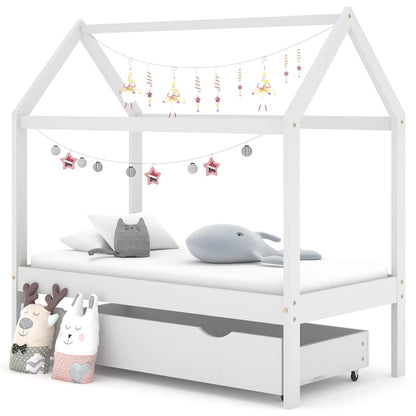 Children's bed with drawer white solid pine 70x140 cm