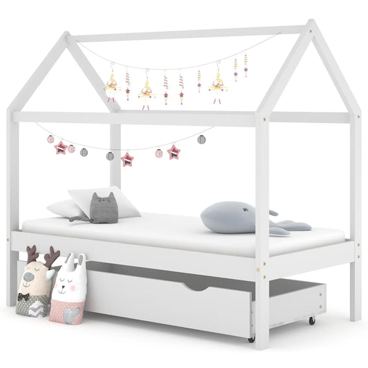 Children's bed with drawer white solid pine 80x160 cm