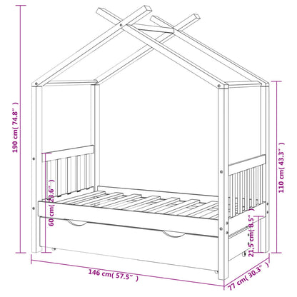 Children's bed with drawer solid pine 70x140 cm