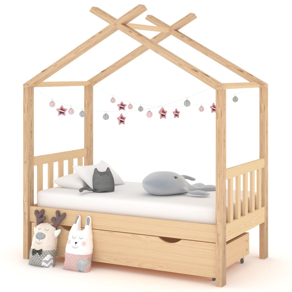 Children's bed with drawer solid pine 70x140 cm