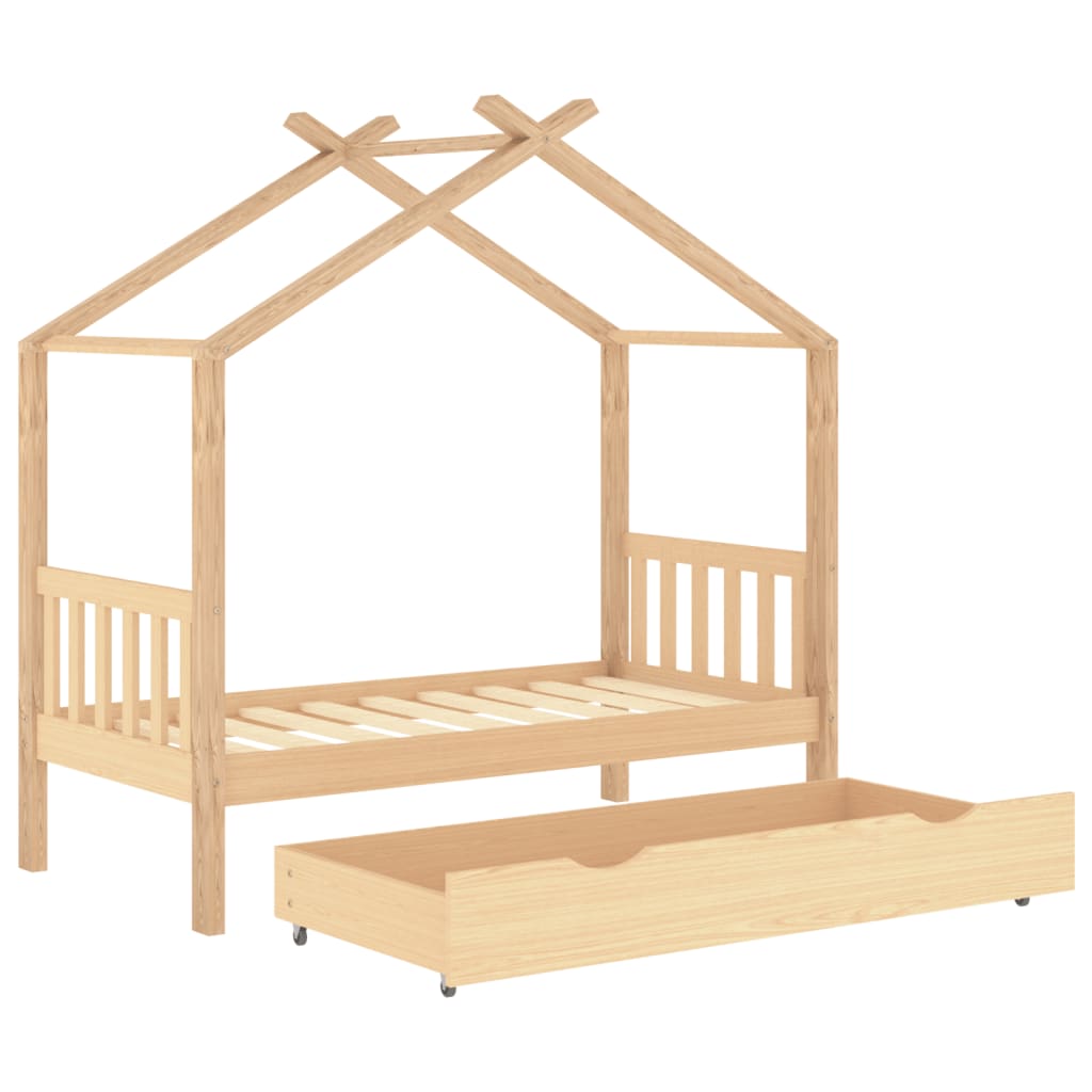 Children's bed with drawer solid pine 80x160 cm