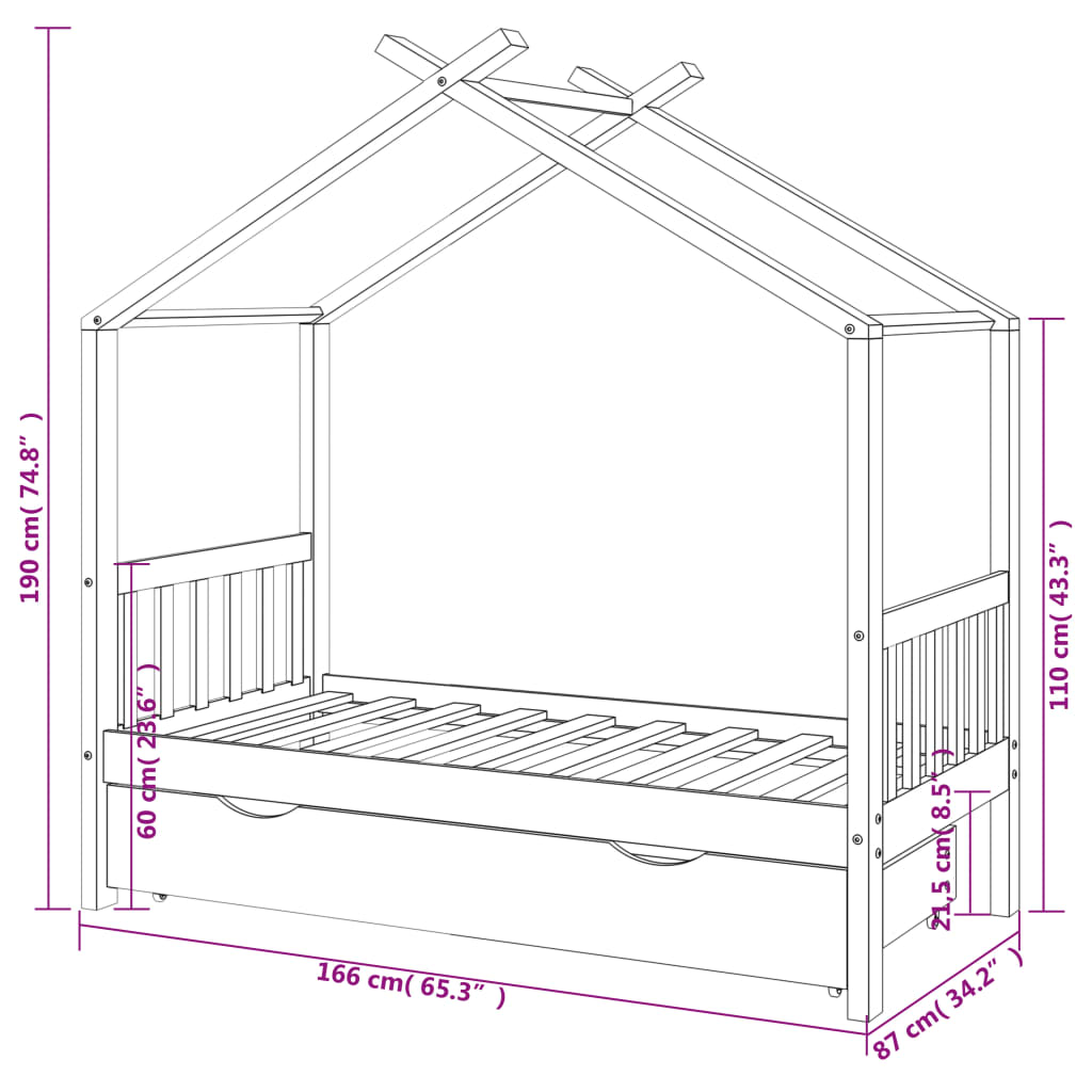 Children's bed with drawer solid pine 80x160 cm