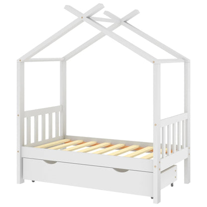 Children's bed with drawer white solid pine 70x140 cm