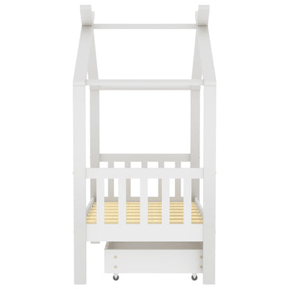 Children's bed with drawer white solid pine 70x140 cm