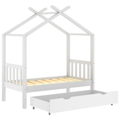 Children's bed with drawer white solid pine 70x140 cm