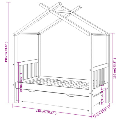 Children's bed with drawer white solid pine 70x140 cm