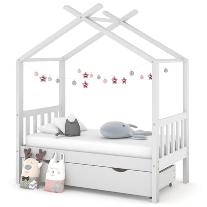 Children's bed with drawer white solid pine 70x140 cm