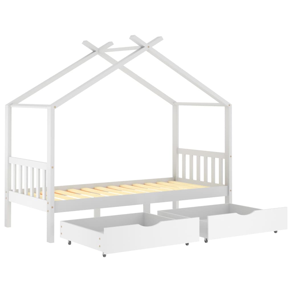 Children's bed with drawers white solid pine 90x200 cm