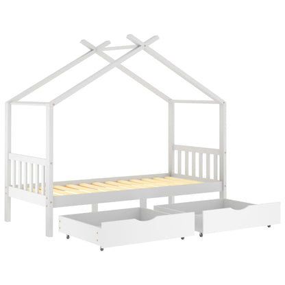 Children's bed with drawers white solid pine 90x200 cm