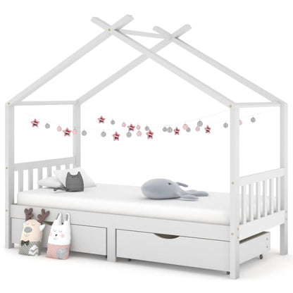 Children's bed with drawers white solid pine 90x200 cm