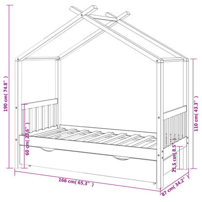 Children's bed with drawer dark grey solid pine 80x160 cm