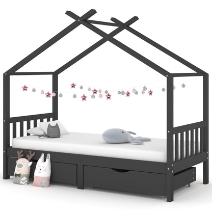 Children's bed with drawers dark grey solid pine 90x200cm