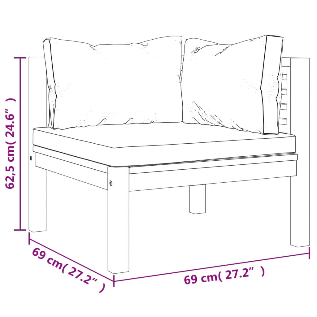 Modulares Ecksofa mit Cremeweißen Kissen Akazienholz