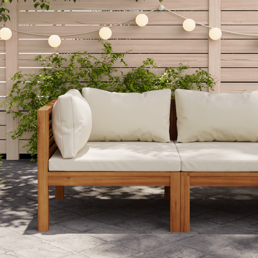 Modulares Ecksofa mit Cremeweißen Kissen Akazienholz