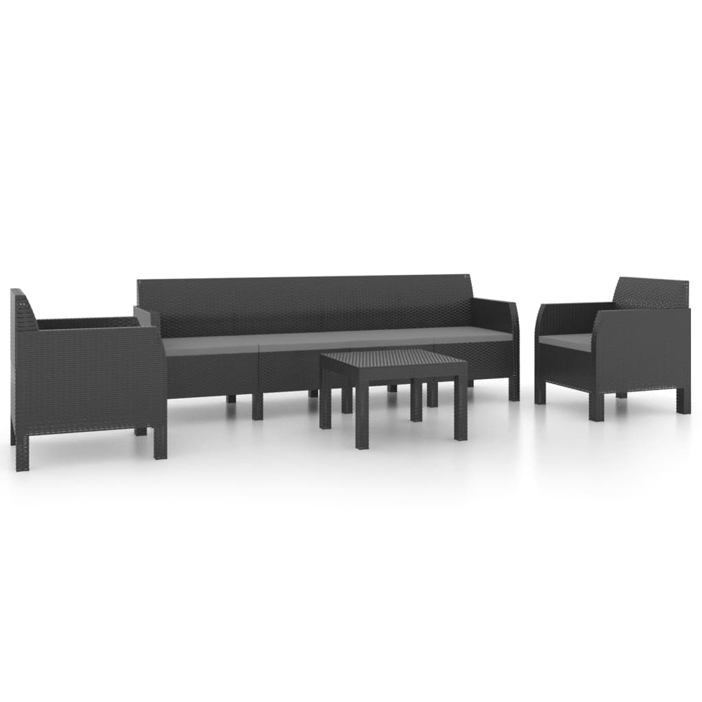 4-piece garden lounge set with cushions PP rattan anthracite