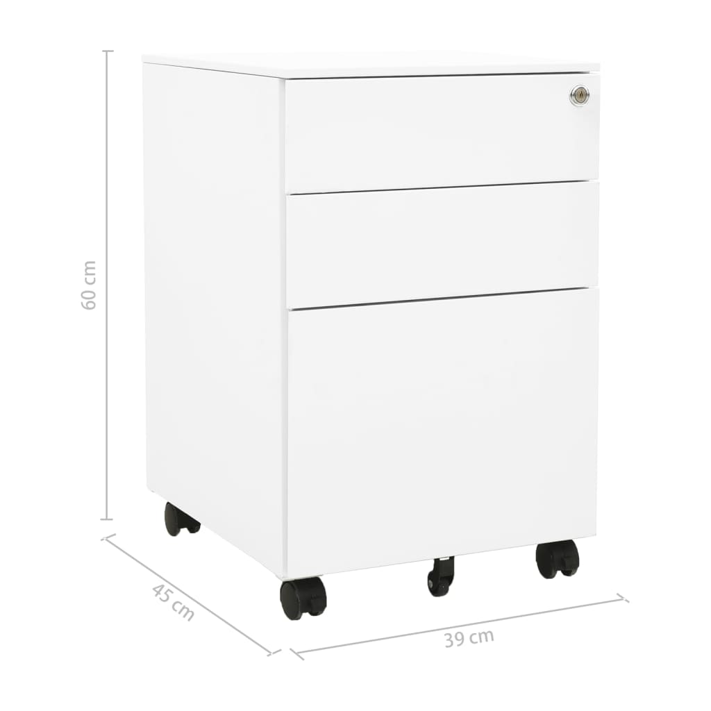 Filing cabinet with wheels white 39x45x60 cm steel