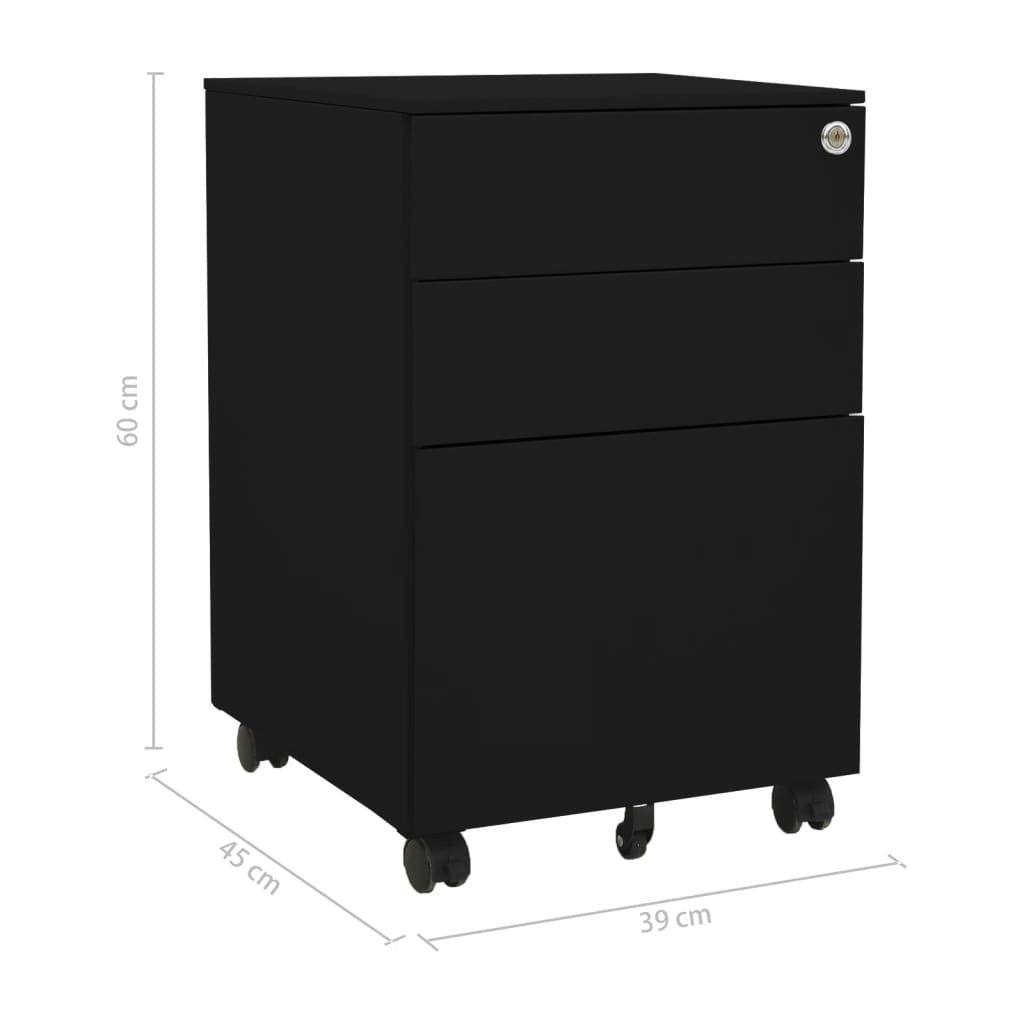 Filing cabinet with wheels black 39x45x60 cm steel