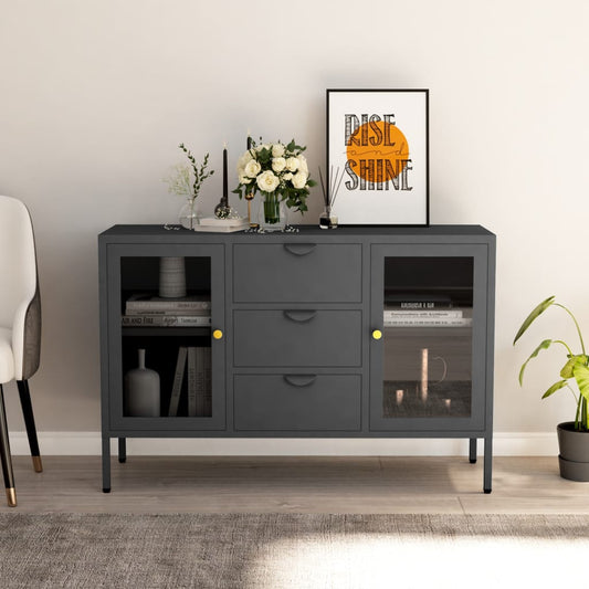 Sideboard Anthrazit 105x35x70 cm Stahl und Hartglas