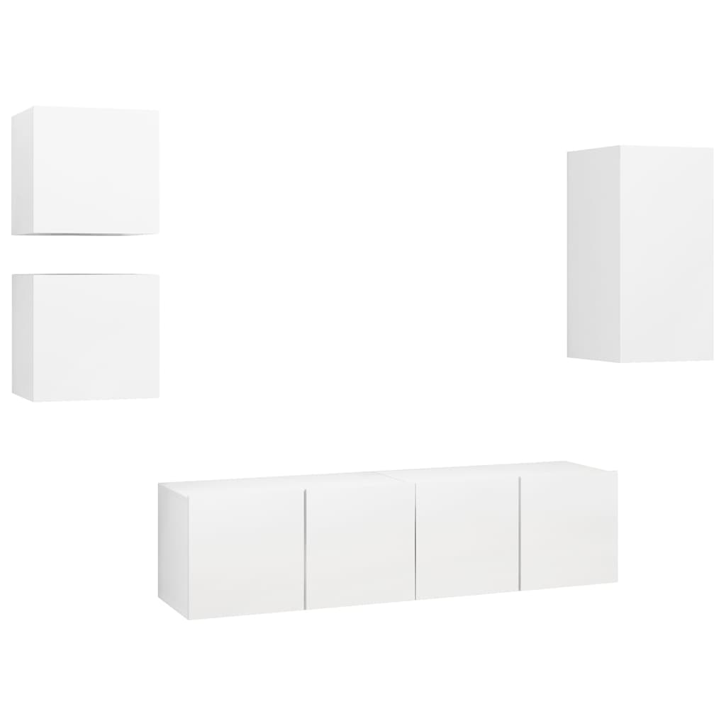 5-piece TV cabinet set white wood material