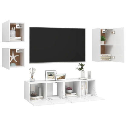 5-piece TV cabinet set white wood material